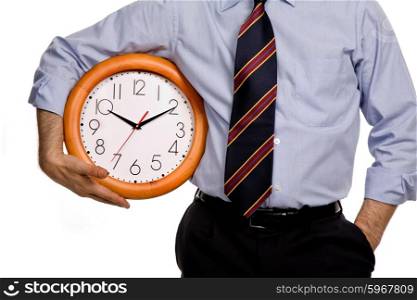 business man with a clock on white background