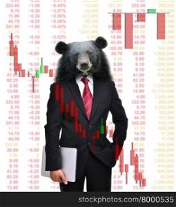business man with bear head in tock investment concept