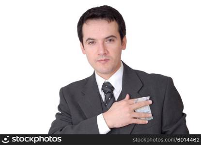 business man with cash isolated on white