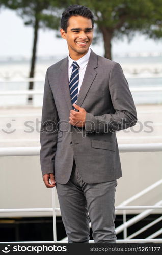 Business man with suit in outdoor ambient