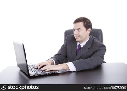 business man working with is laptop, isolated on white