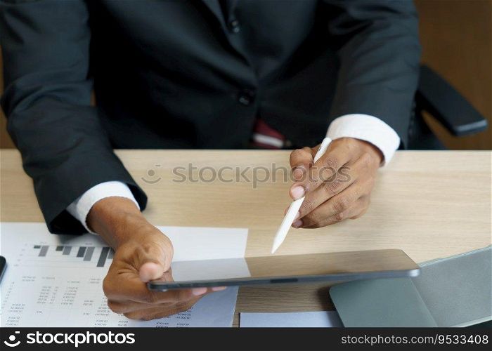 Business man working with laptop. Young business man thinking Concentrated at work