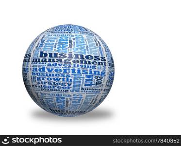 Business management in a word cloud designed in a 3D sphere with shadow