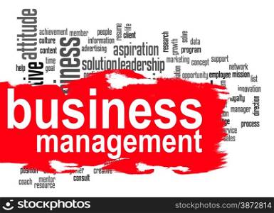 Business management word cloud image with hi-res rendered artwork that could be used for any graphic design.. Business management word cloud with red banner