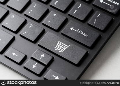 Business, marketing & online shopping strategy concept icon on the cube & computer keyboard