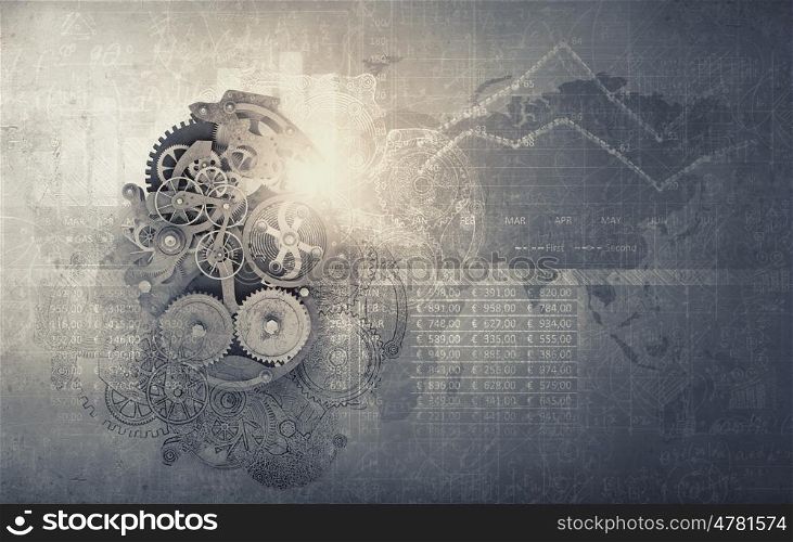 Business mechanism. Cogwheels and gears mechanism on digital business background