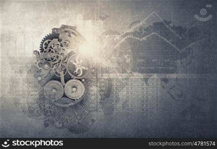 Business mechanism. Cogwheels and gears mechanism on digital business background