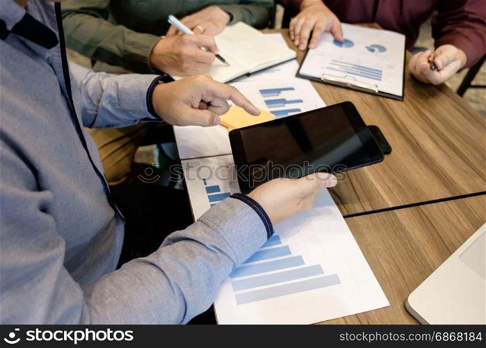 Business meeting office. documents account managers crew working with new startup project Idea presentation, analyze marketing plans