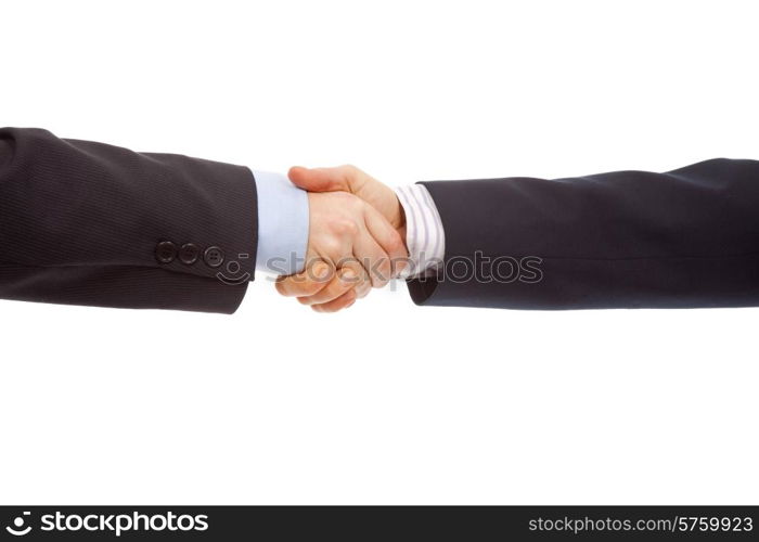 Business men hand shake in white background