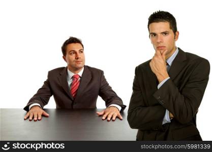 business men on a desk, isolated on white