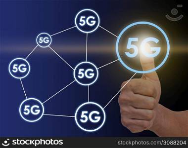 Business men thumbs up on 5G network excellence