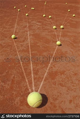 Business metaphor with tennis balls on cort