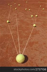 Business metaphor with tennis balls on cort