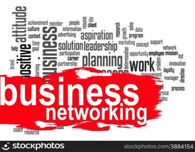 Business networking word cloud image with hi-res rendered artwork that could be used for any graphic design.. Business networking word cloud with red banner
