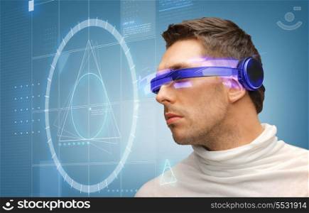 business, office and future technology concept - handsome man with futuristic glasses