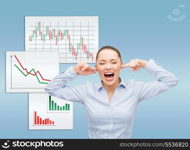 business, office and stress concept - angry screaming businesswoman