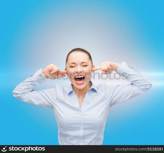 business, office and stress concept - angry screaming businesswoman