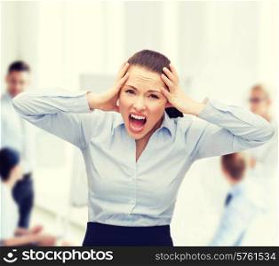 business, office and stress concept - angry screaming businesswoman
