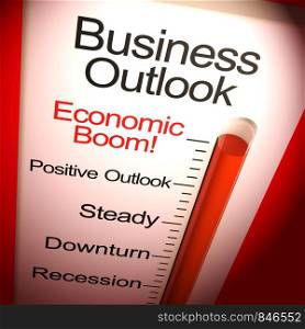 Business outlook to the future of a successful business. A positive outcome from a blueprint or plan - 3d illustration. Business Outlook Economic Boom Monitor Shows Growth And Recovery