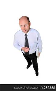 Business owner standing on white background