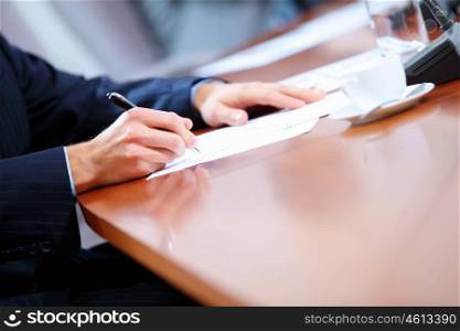 business papers on the table. Image of a business work place with papers on the table