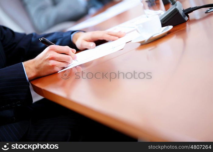 business papers on the table. Image of a business work place with papers on the table