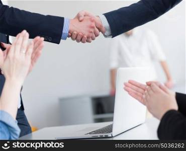 Business Partner Shake Hands on meetinig in modern office building