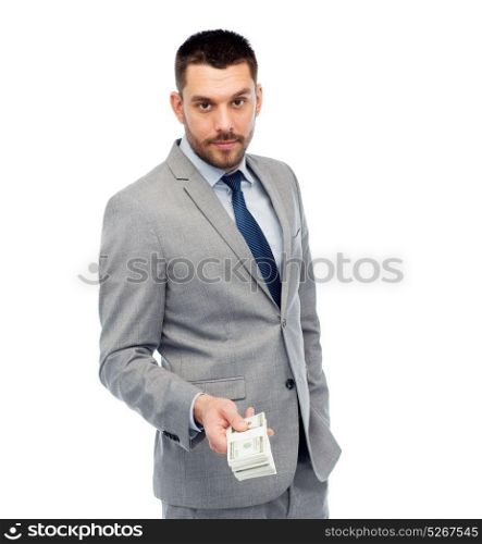 business, people and finances concept - businessman with american dollar money. businessman with american dollar money