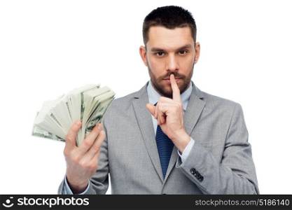 business, people and finances concept - businessman with bundle of american dollar cash money. businessman with american dollar money