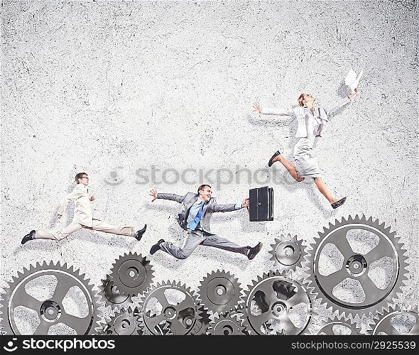 Business people and mechanism elements