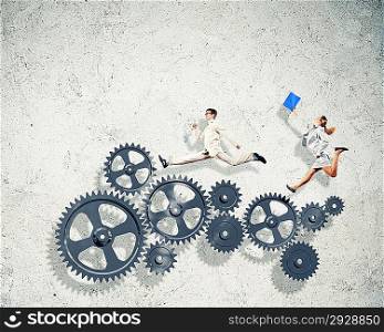 Business people and mechanism elements