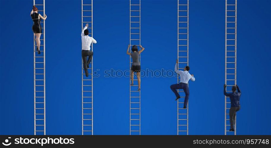 Business People Climbing Ladders to Reach the Top. Business People Climbing Ladders