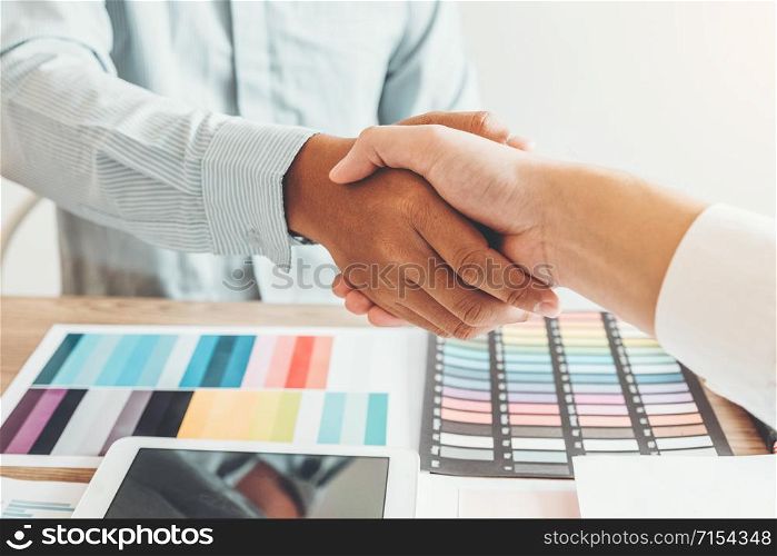 Business people colleagues shaking hands during a meeting to sign agreement for New Partner Planning Strategy Analysis Concept