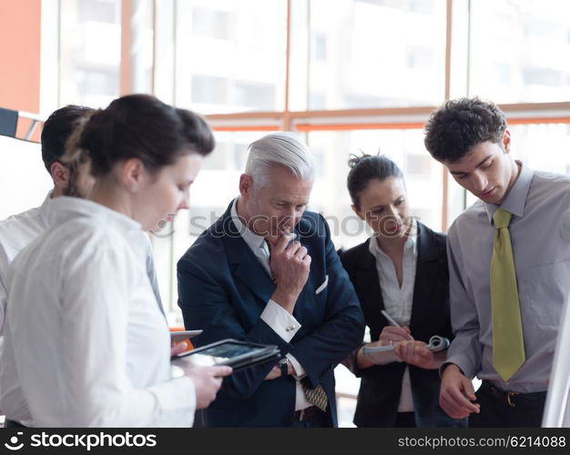 business people group brainstorming on meeting and businessman presenting ideas and projects on white board to senior ceo manager