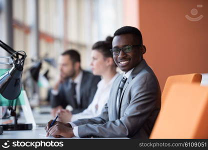 business people group have meeting and working in modern bright office indoor