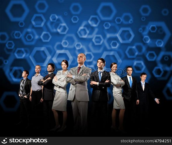 Business people group. Image of business people group against conceptual background