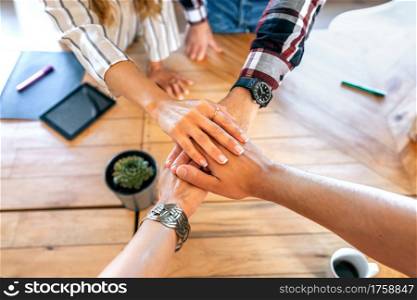 Business people hands together. Teamwork concept