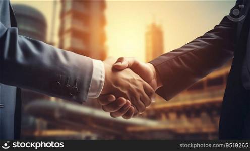 Business People Handshake Sealing Modern Construction Deal. Generative ai. High quality illustration. Business People Handshake Sealing Modern Construction Deal. Generative ai