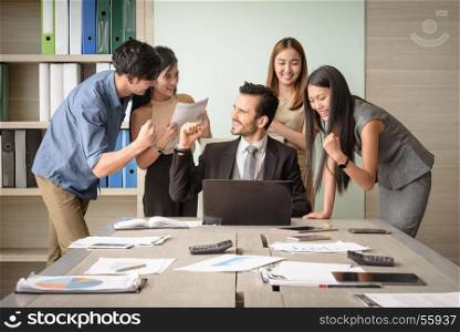 Business people happy after signing agreement in office, successful teamwork concept