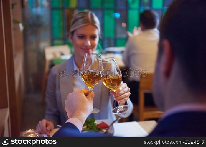 business people meeting in modern restaurant, romantic couple having dinner and take drink after work