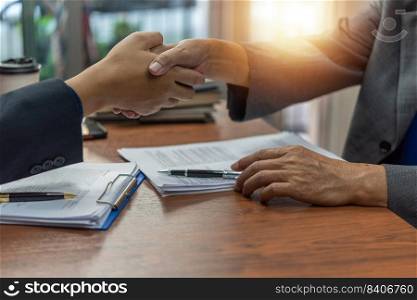 business people partnership handshake successful after negotiating contract business. Connection deal concept.