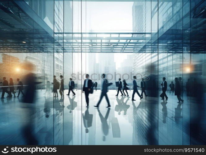 Business People Rush Hour Walking Commuting City Concept, Group of business people rushing in the lobby.