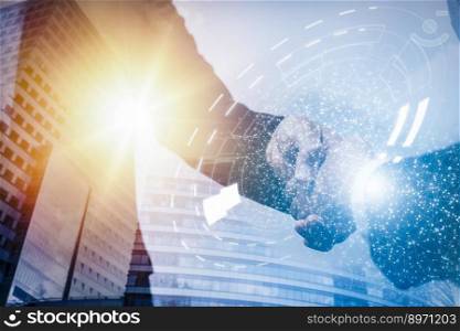 Business people shaking hands finishing meeting in office,Close up of handshake with digital pattern and map.Online business concept, marketing project,successful contract agreement to become teamwork