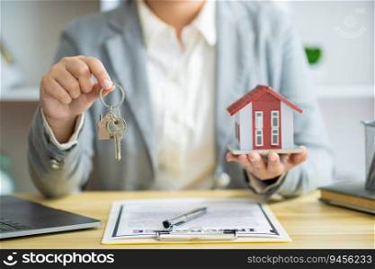 Business people signing contract making deal with real estate agent Concept for consultant home insurance Real estate investment Property insurance security. Real estate agent offer house.