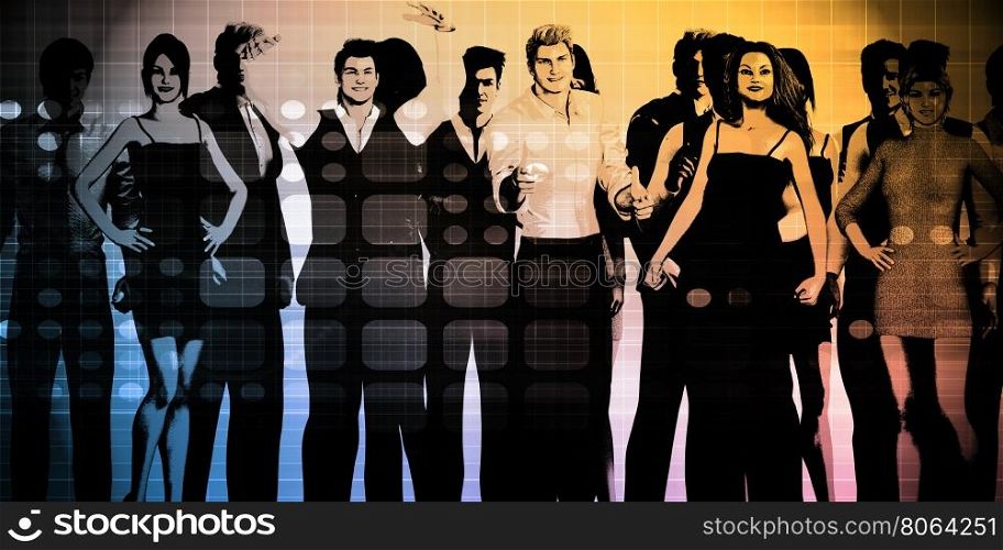 Business People Standing in a Row Art. Abstract Technology