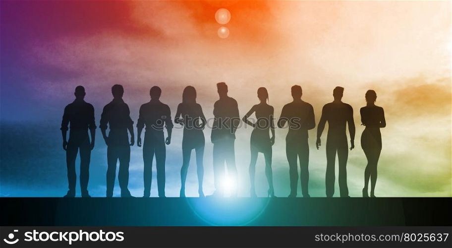 Business People Standing in a Row Art. eHealth or Online Healthcare