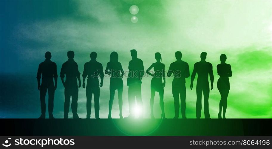 Business People Standing in a Row Art. Virtual Business
