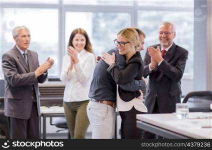 business people team applauding achievement