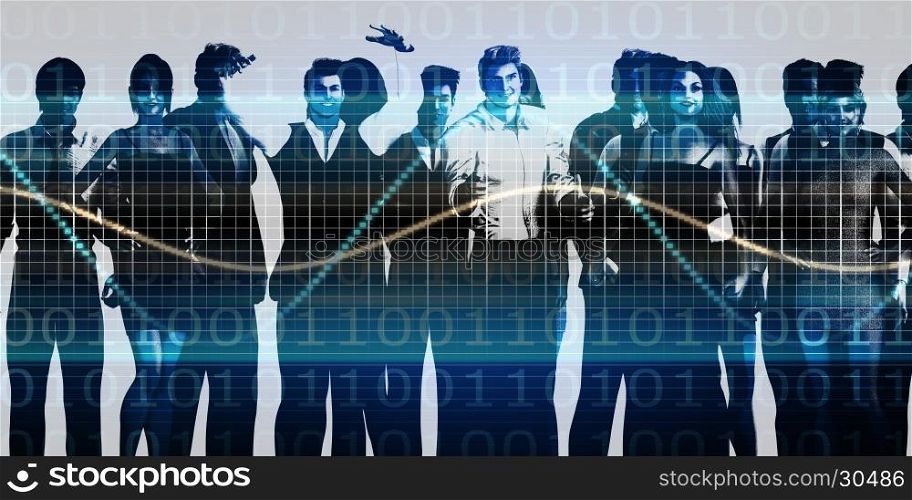 Business People Team Communicating and Working Together. Binary Technology Stream