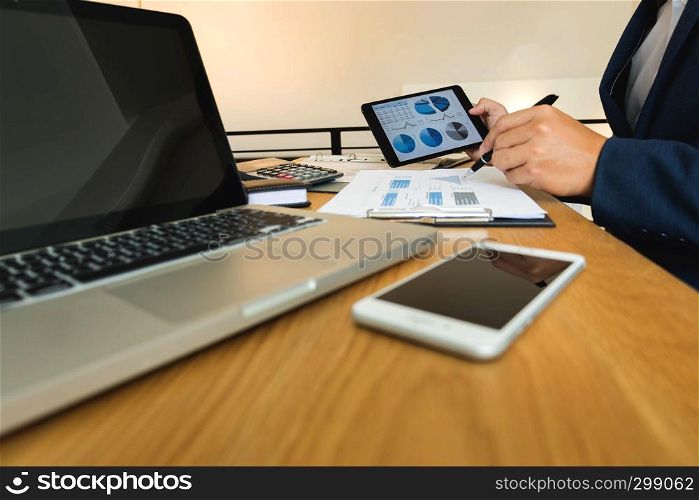 Business people using tablet to study data for business expansion .Business concept.